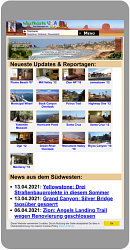 Thumbnail Ansicht der Startseite von westkueste-usa.de auf einem Mobiltelefon